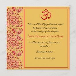 Invitación Boda hindú de Paisley del rojo y del oro