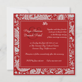 Invitación boda hindú del damasco rojo y blanco