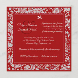 Invitación boda hindú del damasco rojo y blanco