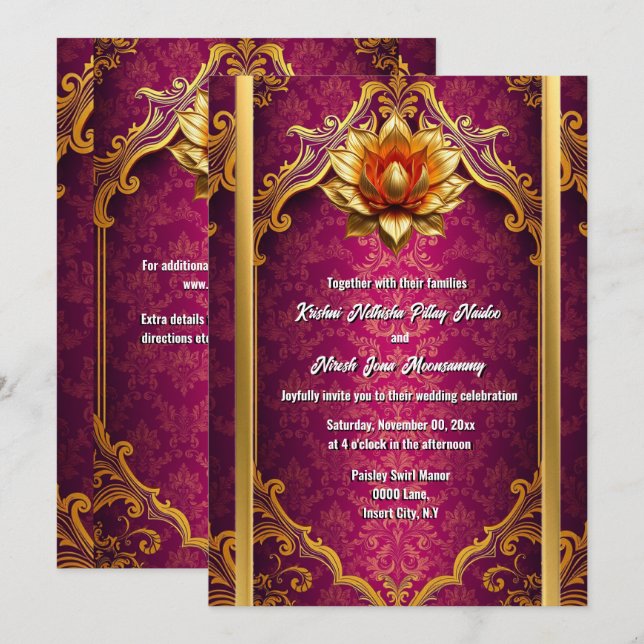 Invitación Boda hindú elegante (Anverso / Reverso)