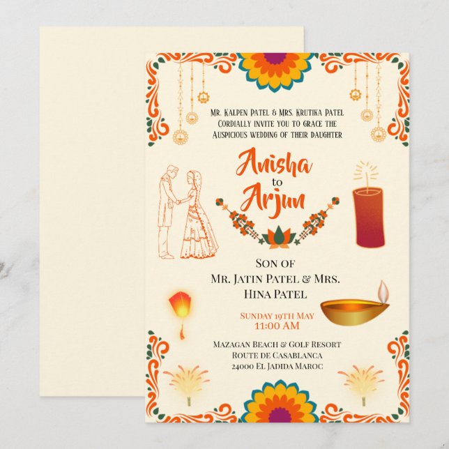 Invitación Boda hindú floral digital (Anverso / Reverso)