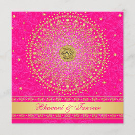 Invitación Boda | Hindu | Ganesh | Rosa, Oro | Desplazamiento