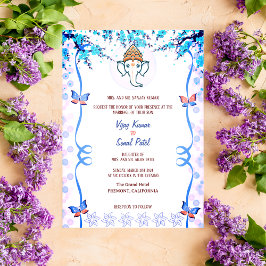 Invitación Boda hindú Ganesha Blue Butfly