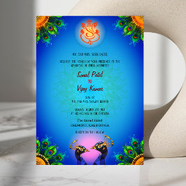 Invitación Boda hindú Ganesha Blue Peacock Pair