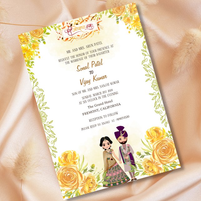 Invitación Boda hindú Ganesha Floral Amarilla (Subido por el creador)