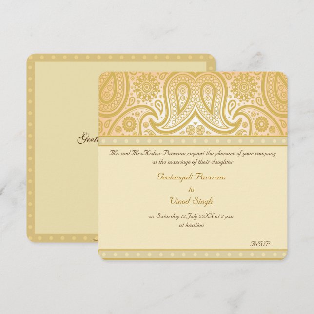 Invitación Boda hindú Gold paisley (Anverso / Reverso)