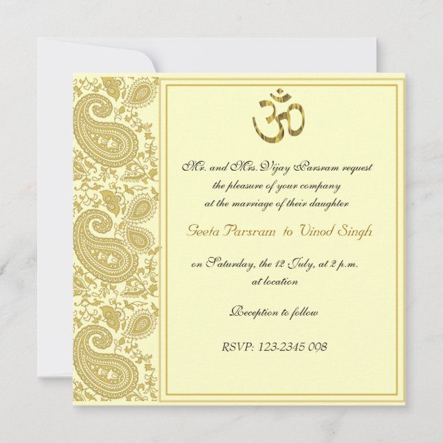 Invitación Boda hindú Gold paisley (Anverso)