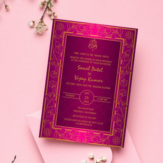 Invitación Boda hindú Golden Elements Logo de Ganesha (Subido por el creador)