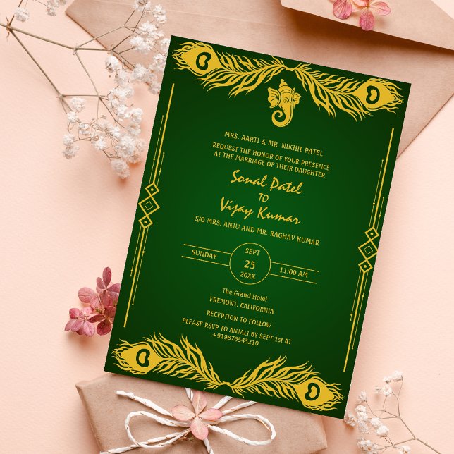 Invitación Boda hindú Golden Elements Logo de Ganesha (Subido por el creador)