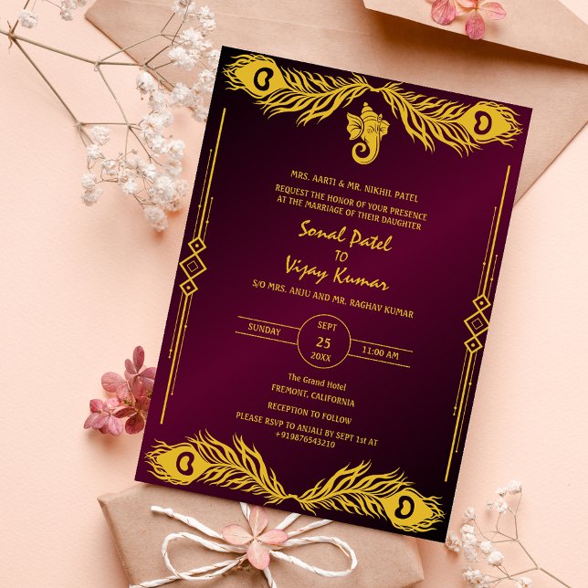 Invitación Boda hindú Golden Elements Logo de Ganesha (Subido por el creador)