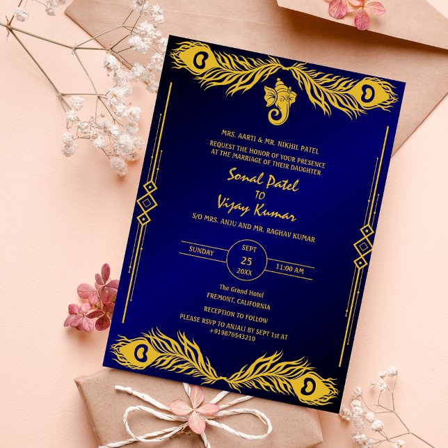 Invitación Boda hindú Golden Elements Logo de Ganesha (Subido por el creador)