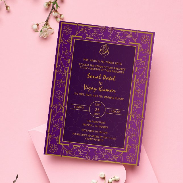 Invitación Boda hindú Golden Elements Logo de Ganesha (Subido por el creador)