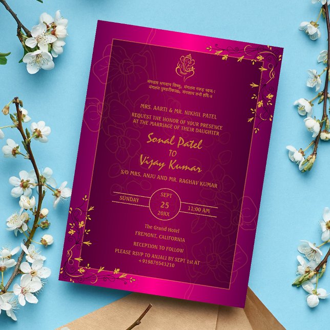 Invitación Boda hindú Golden Elements Logo de Ganesha (Subido por el creador)