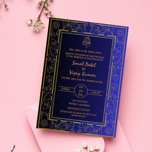 Invitación Boda hindú Golden Elements Logo de Ganesha (Subido por el creador)