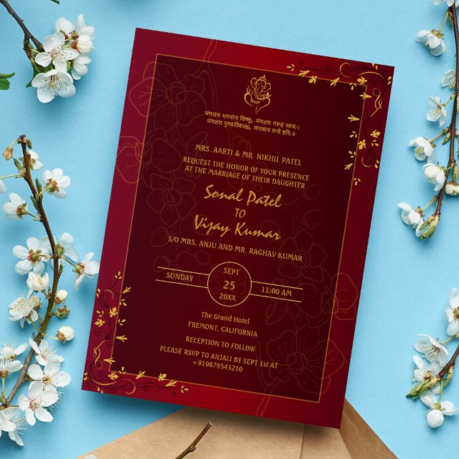 Invitación Boda hindú Golden Elements Logo de Ganesha (Subido por el creador)