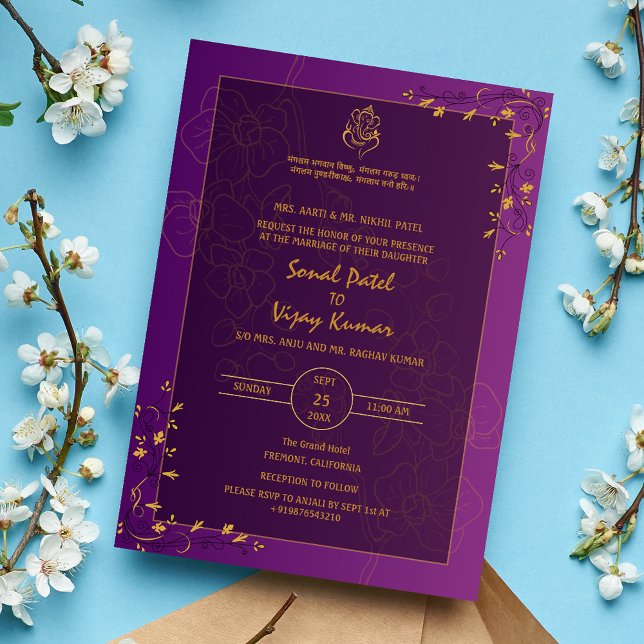 Invitación Boda hindú Golden Elements Logo de Ganesha (Subido por el creador)