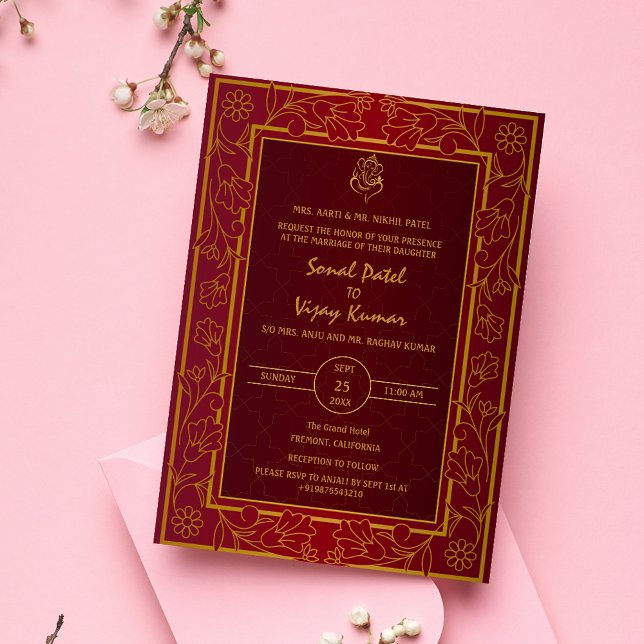 Invitación Boda hindú Golden Elements Logo de Ganesha (Subido por el creador)