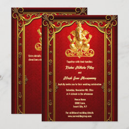 Invitación Boda hindú hindú del oro rojo ganesha