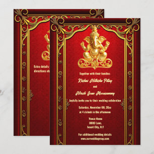 Invitación Boda hindú hindú del oro rojo ganesha