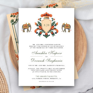 Invitación Boda Hindú India Elefante Real Cresta Vintage
