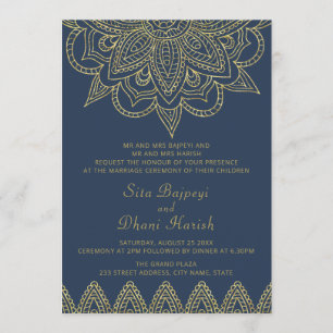 Invitación Boda hindú Mehndi de la Marina Elegante de la Indi