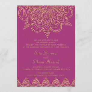 Invitación Boda hindú Mehndi de oro rosa brillante indio