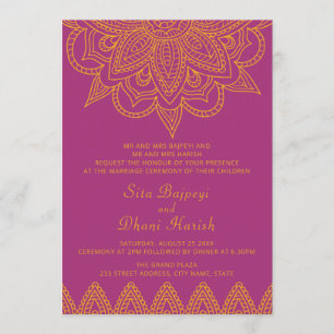 Invitación Boda hindú Mehndi, Naranja rosa colorido de la Ind