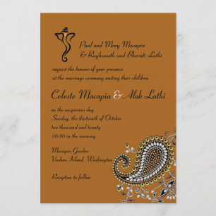 Invitación Boda hindú Paisley de la Marina Gold Silver con jo