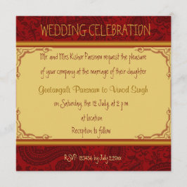 Invitación boda hindú paisley rojo y dorado