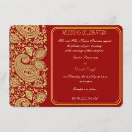 Invitación boda hindú paisley rojo y dorado