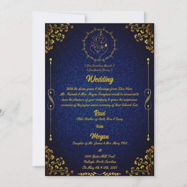 Invitación Boda hindú real con Purpurinoso del logo de Ganesh (Anverso)