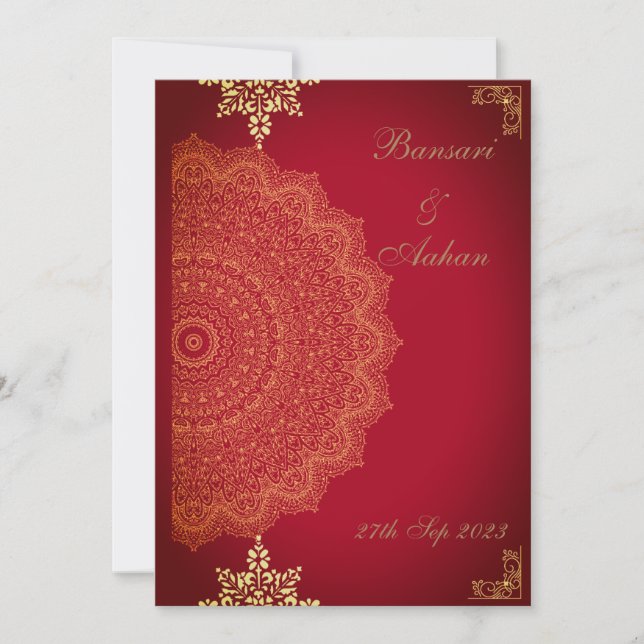 Invitación Boda Hindu Red Mandala (Anverso)