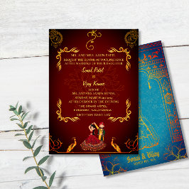 Invitación Boda hindú Royal Golden Peacock Maroon
