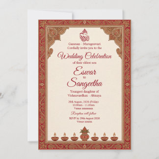 Invitación Boda Hindú Tradicional con Mandala Rojo y Dorado