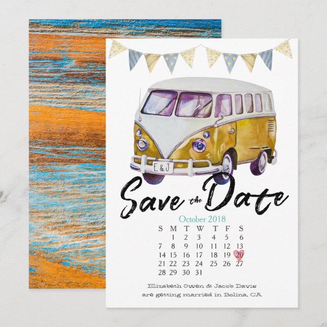 Invitación Boda Hippie Avisa la Fecha (Anverso / Reverso)