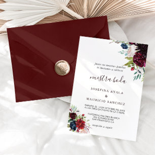Invitación Boda hispano floral de Rubor en la Marina Borgoña