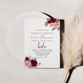 Invitación Boda hispano floral de Rubor rosa de Borgoña