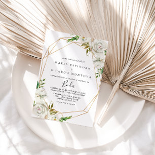 Invitación Boda hispano floral Gold Geométrico Peony