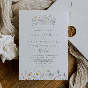 Invitación Boda hispano floral silvestre multicolor