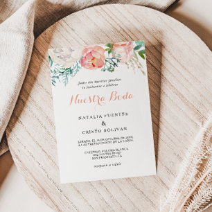 Invitación Boda hispano floral tropical Rubor rosa moderno