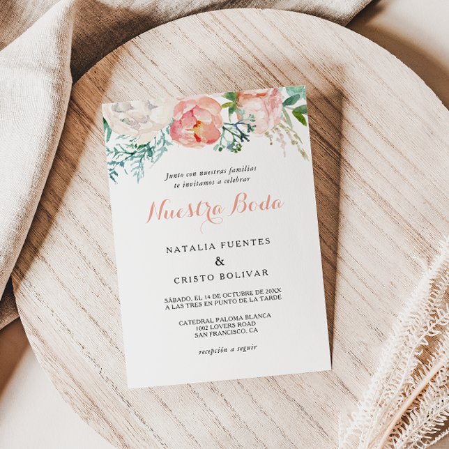 Invitación Boda hispano floral tropical Rubor rosa moderno (Subido por el creador)