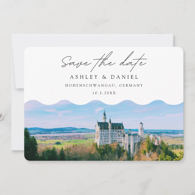 Invitación Boda Hohenschwangau Destino Guardar la fecha (Anverso)