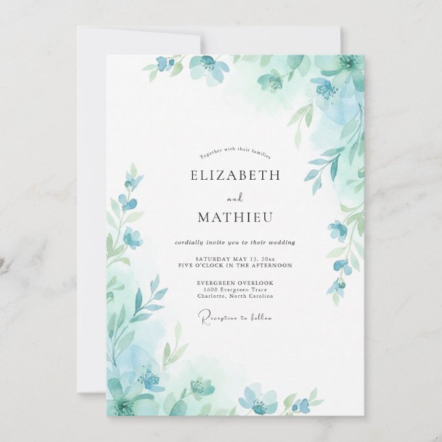 Invitación Boda Hoja Aqua Seafoam (Anverso)