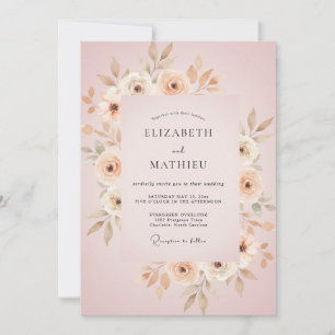 Invitación Boda Hoja Beige Rosa