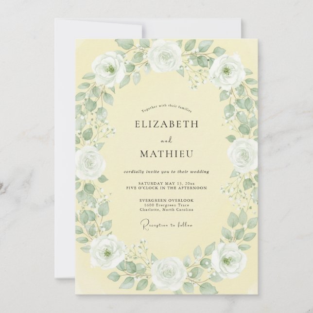 Invitación Boda Hoja Blanca Mantequilla (Anverso)