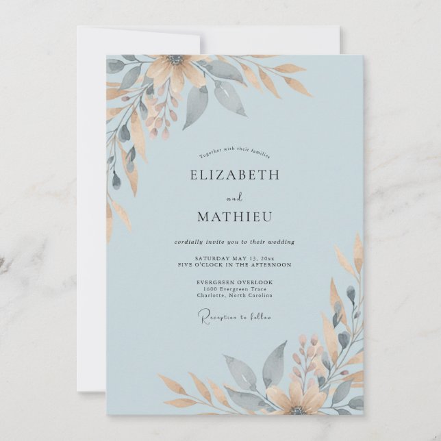 Invitación Boda Hoja de Champagne de Acero (Anverso)
