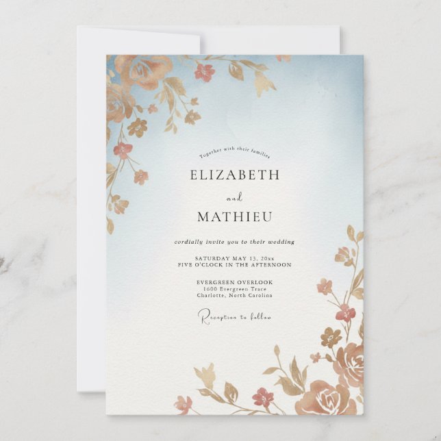 Invitación Boda Hoja de Cobre Celeste (Anverso)