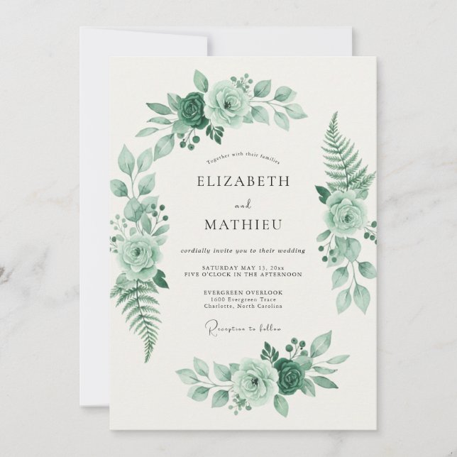 Invitación Boda Hoja de Helecho Celadón (Anverso)