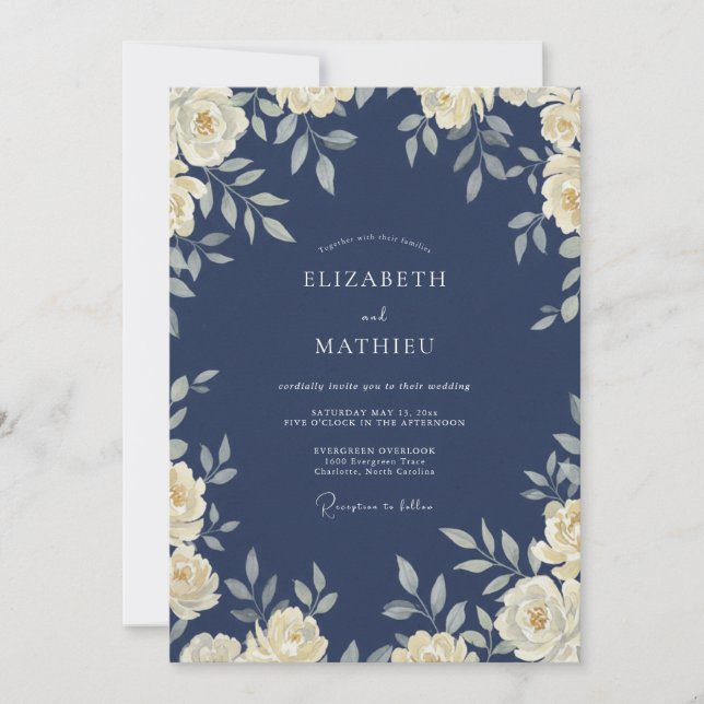 Invitación Boda hoja de marfil de tinta (Anverso)
