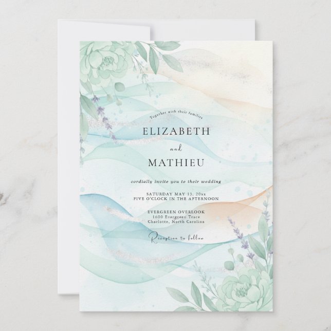 Invitación Boda hoja de menta acuarela (Anverso)